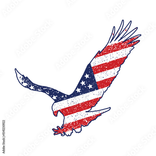 Eagle with american flag on a white background