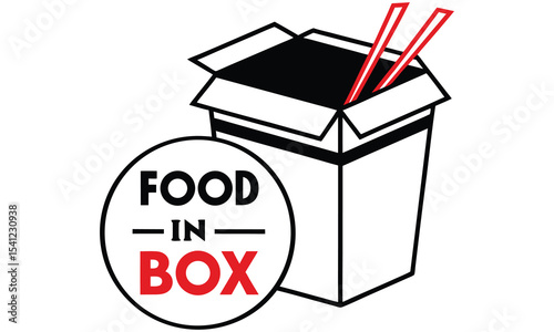 Open food box with chopsticks isolated on white background