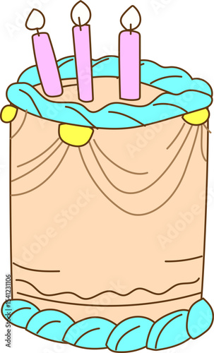 cake with five candles vector icon for birthday party, celebration card or festive sweet design