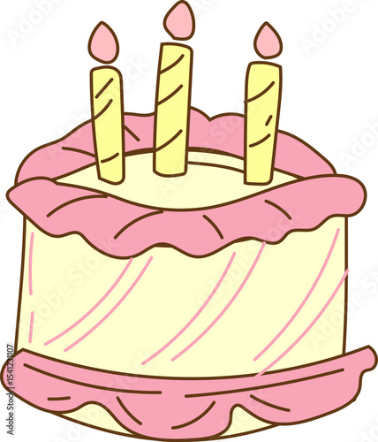 yellow cake with pink ribbon vector icon for birthday party, celebration card or festive sweet design