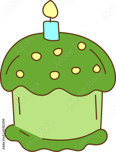 green melting birthday cake vector icon for birthday party, celebration card or festive sweet design