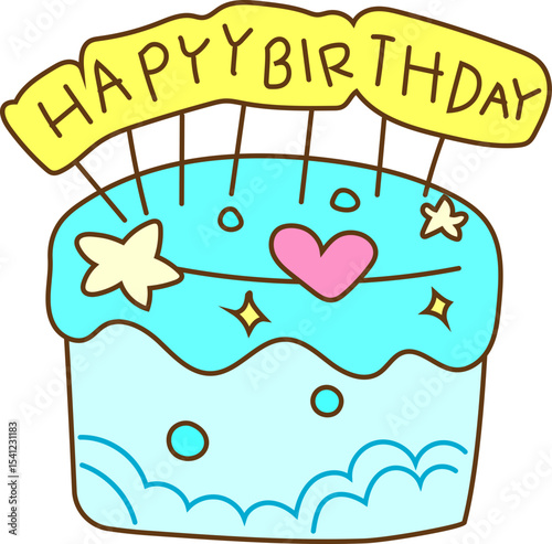 blue cake with happy birthday text vector icon for birthday party, celebration card or festive sweet design