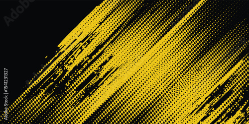 Abstract Black and Yellow Dirty Grunge Background with Halftone Effect. Sports Background with Brush Stroke  modern arts