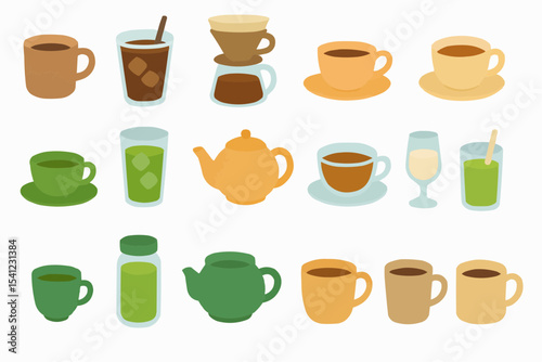 コーヒーや紅茶やお茶などの飲み物イラストセット
