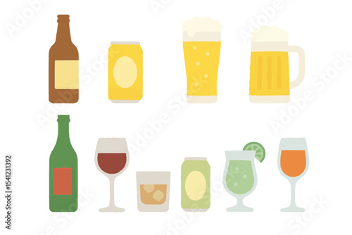 ビールやワインやカクテルなどのお酒のイラストセット