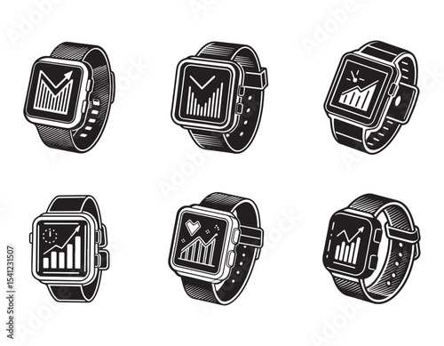 smartwatch displaying health statistics icon vector silhouette