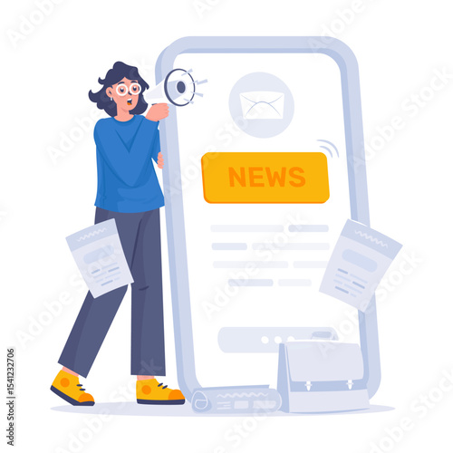 A girl shares business news update vector illustration