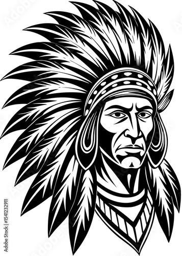 Native American Chief: A powerful illustration showcases the portrait of a Native American Chief, radiating strength, wisdom, and cultural heritage.
