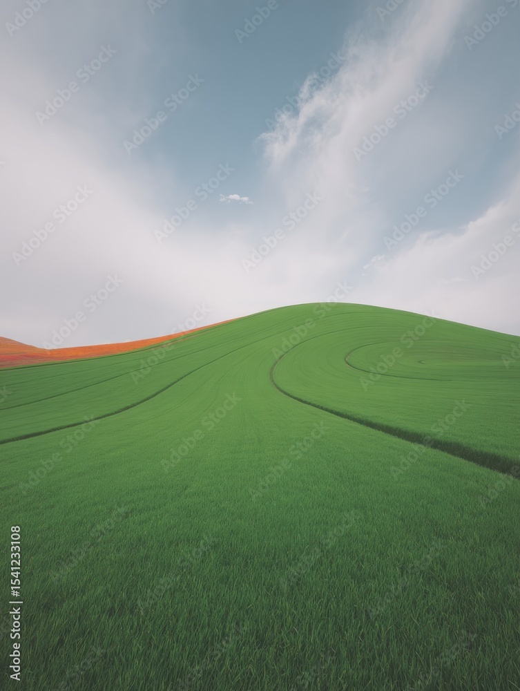 Obraz premium Rolling green hills under a cloudy sky