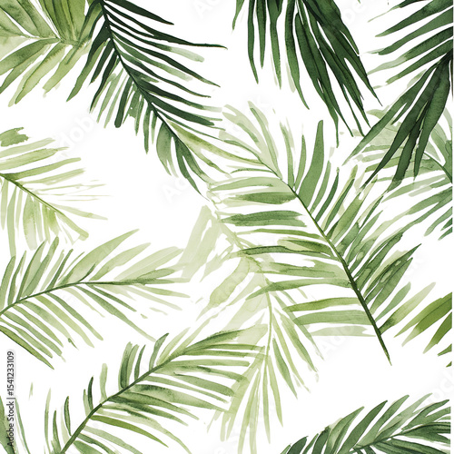 Watercolor palm leaves seamless pattern tropical foliage background wallpaper design for textile and fabric on transparent background