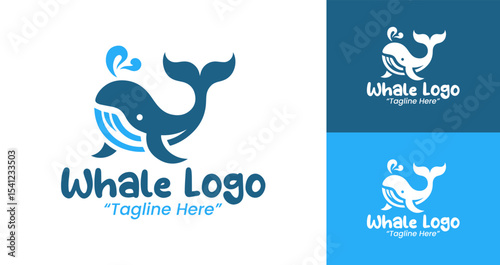 Modern Whale Logo with Splash Effect in Blue and White for Aquatic Branding