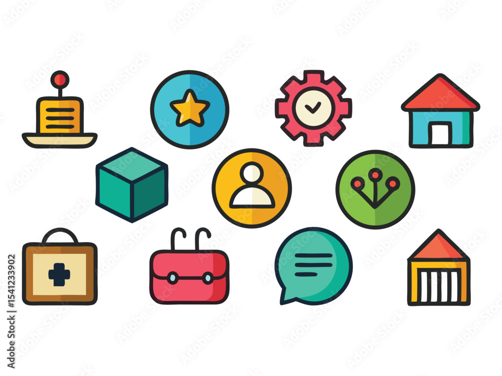 Collection of colorful flat icons isolated on white background
Collection of colorful flat icons isolated on white background