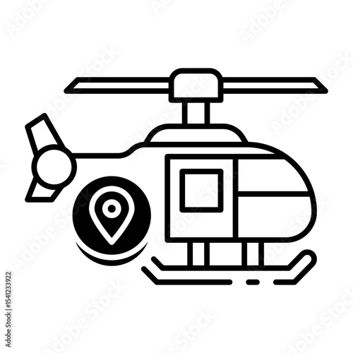 This Helicopter icon is suitable for Transportation, Travel and Tourism, etc