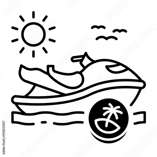 This Jet ski icon is suitable for Transportation, Travel and Tourism, etc