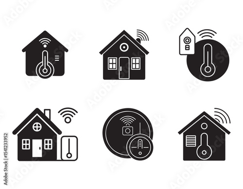 set of house icons wireless smart thermostat for home control