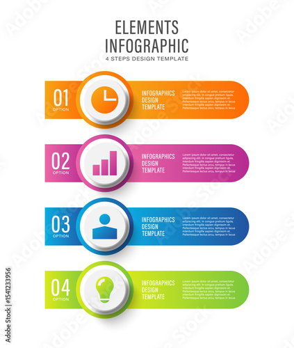 Vertical Infographic Template. Four Steps or Processes with Business Icons