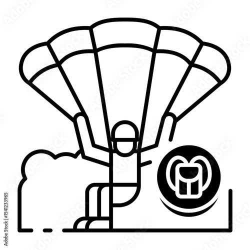 This Paragliding icon is suitable for Transportation, Travel and Tourism, etc