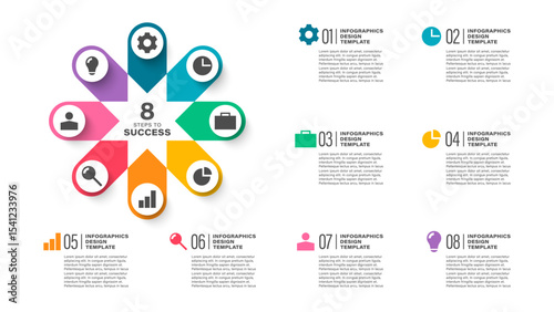 8 Processes Circle Diagram Infographic Design Template With Icons And Place For Data