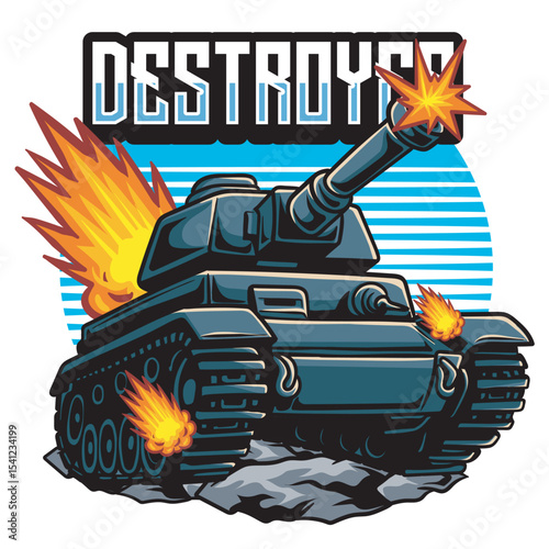 Vector Illustration of Tank with Detailed Illustration Available for Logo Badge