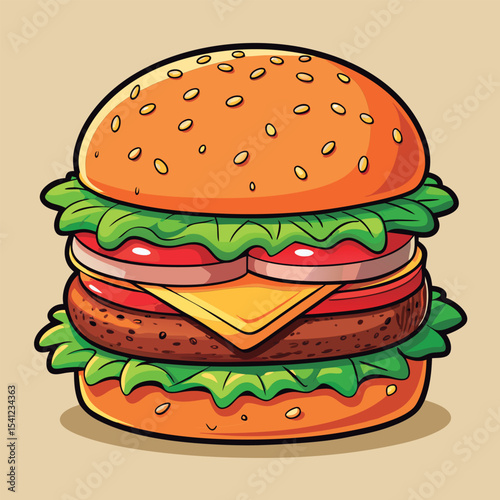 Yummy cartoon burger with cheese.