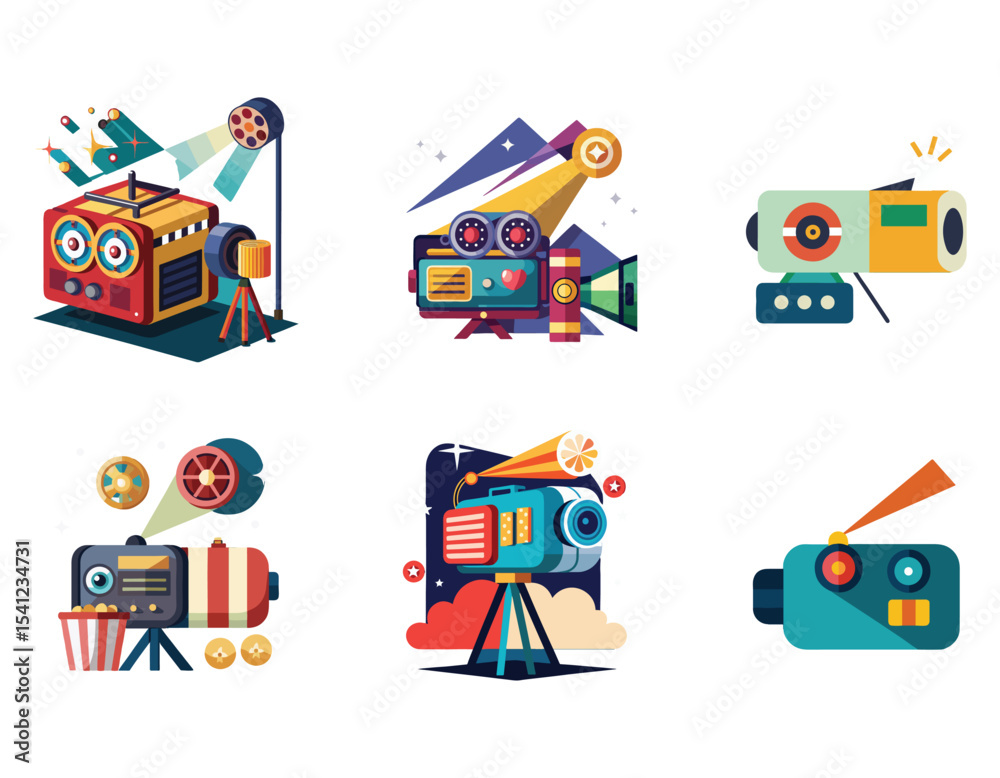Naklejka premium portable projector displaying a movie icon silhouette vector illustration