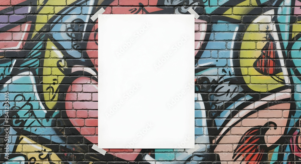 Obraz premium Blank, Poster, Mockup, Blank Poster on Graffiti Brick Wall