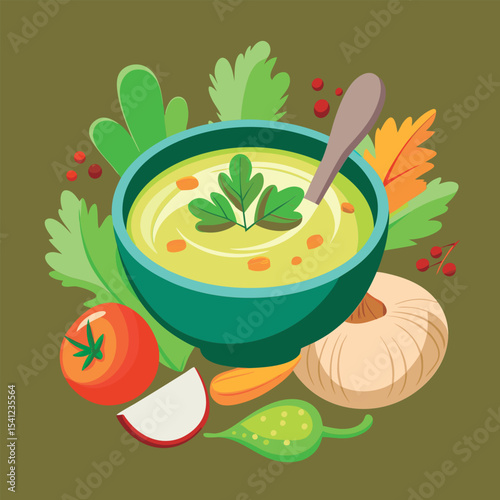 Hearty vegetable soup. ready to enjoy.