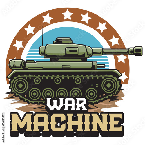 Vector Illustration of Tank in Side View with Detailed Illustration Available for Logo Badge