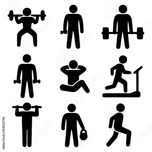 Simple Fitness Icons Depicting Various Exercises