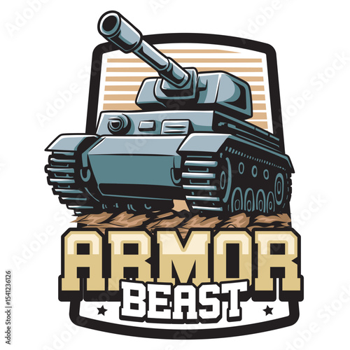 Vector Illustration of Tank with Detailed Illustration Available for Logo Badge