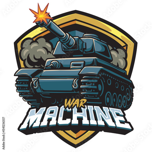 Vector Illustration of Tank with Detailed Illustration Available for Logo Badge