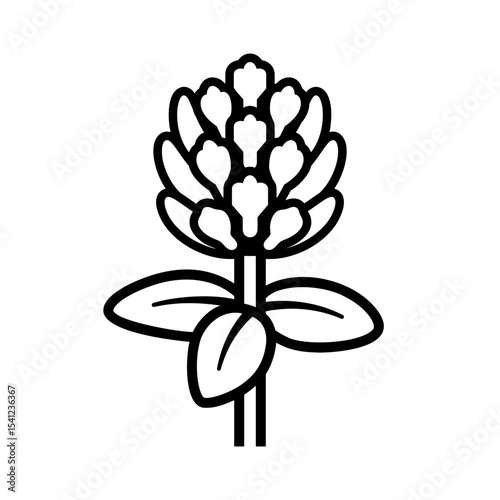 Red clover icon with flower, leaves and stem. Trifolium pratense plant used in sustainable farming, soil health, cover crops, and botanical medicine. Vector illustration.