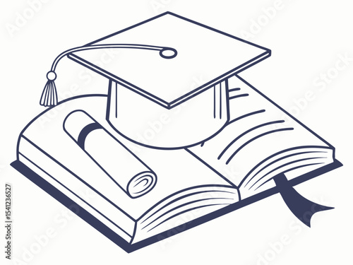Creative Minimalist Vector Icon Of A Book With A Graduation Illustration