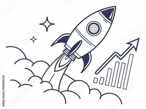Creative Minimalist Vector Icon Of A Rocket With A Graph R Illustration