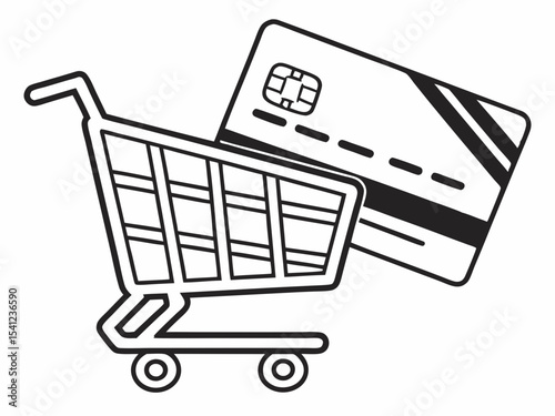 Creative Simple Line Icon Of A Shopping Cart With A Credit Vector