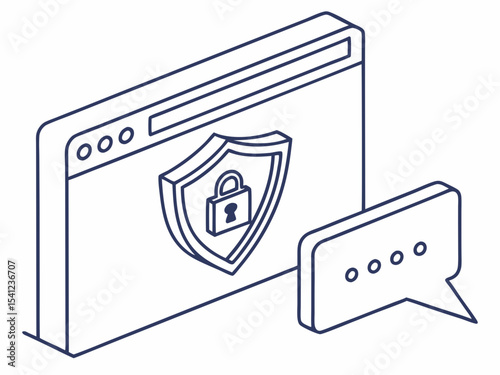 Minimalist Clean Line Art Icon Of A Chat Window With Shield Vector