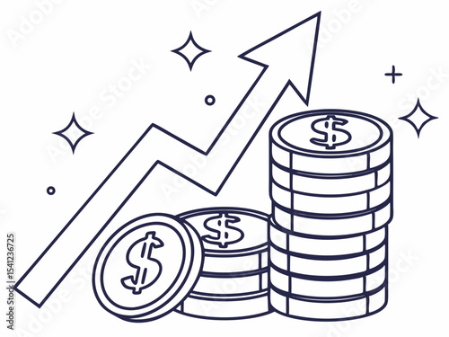 Minimalist Clean Line Art Icon Of A Stack Of Coins With An U Illustration