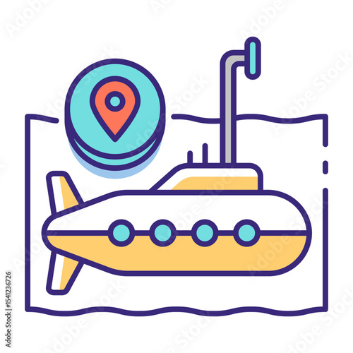 This Submarine icon is suitable for Transportation, Travel and Tourism, etc