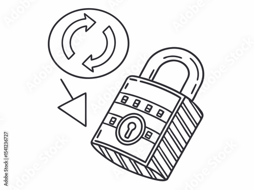 Minimalist Clean Line Art Icon Of A Lock With A Refresh Arro Illustration