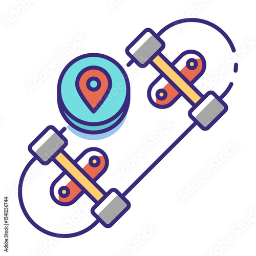 This Skateboard icon is suitable for Transportation, Travel and Tourism, etc