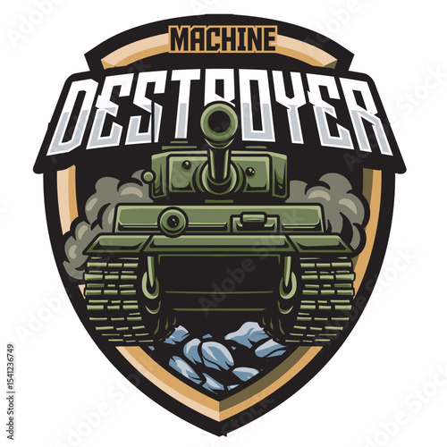 Vector Illustration of Tank in Front View with Detailed Illustration Available for Logo Badge