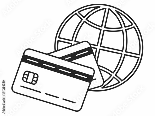 Minimalist Minimal Line Icon Of A Credit Card With A Globe S Vector
