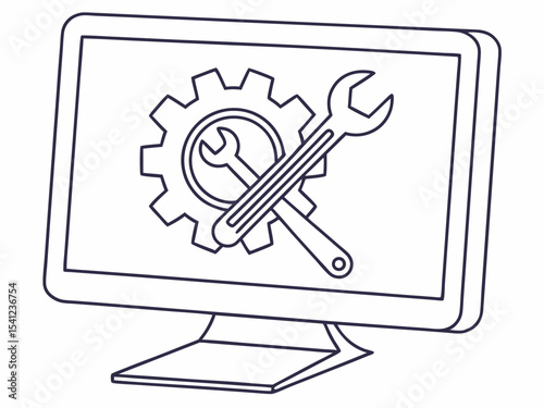Minimalist Minimal Line Art Icon Of A Desktop Monitor With A Icon