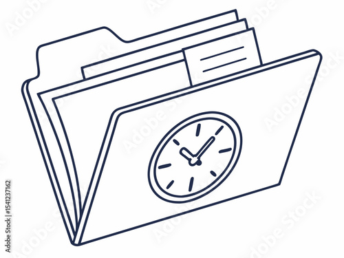 Stylish Simple Line Art Icon Of A File Folder With A Clock Illustration