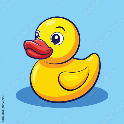 Cartoon Yellow Rubber Duck on Blue Background Illustration for Kids and Bath Time Fun