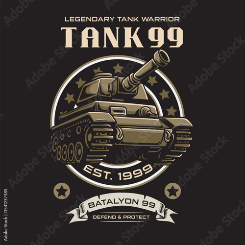 Vector Illustration of Tank with Detailed Illustration Available for Tshirt Design