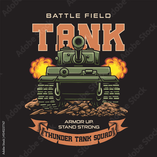 Vector Illustration of Tank in Front View with Detailed Illustration Available for Tshirt Design