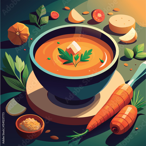 Creamy pumpkin soup with fresh herbs.