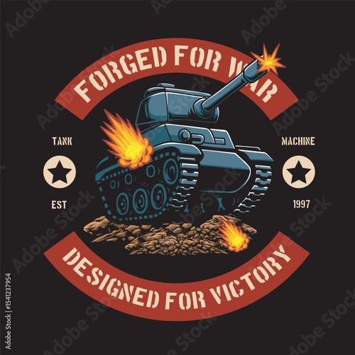 Vector Illustration of Tank with Detailed Illustration Available for Tshirt Design