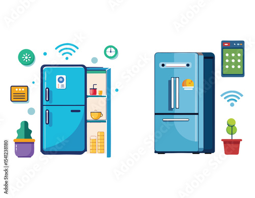 vector set of refrigerator smart with touch controls icon silhouette vector illustration